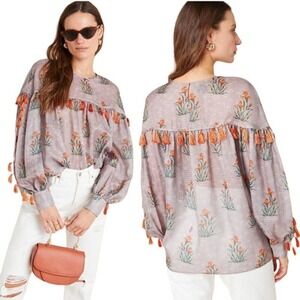 NWT Anthropologie Sachin & Babi Acacia Tasseled Blouse Top Brown Size Medium